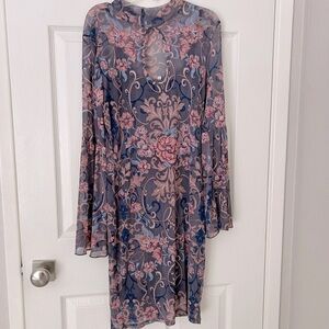 VENUS Long Sleeve Floral Dress in Blue and Pink